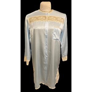 Charmeuse Satin & Lace Nightgown Baby Blue Sz.L Button Front